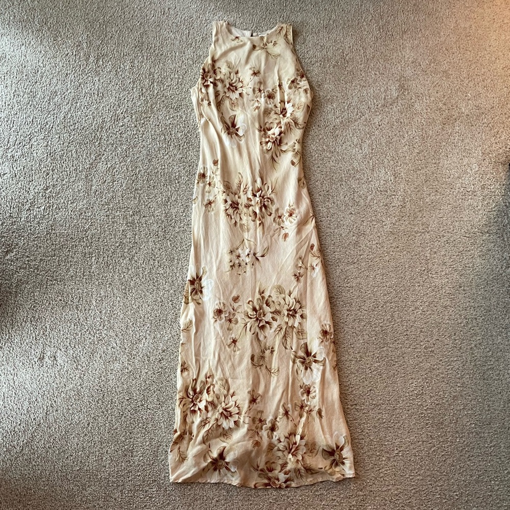 Treasure & Bond beige brown white floral fitted midi dress XS Nordstrom